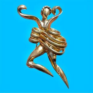 Art Deco Gold Plated Ribbon Dancer Brooch Made In Germany